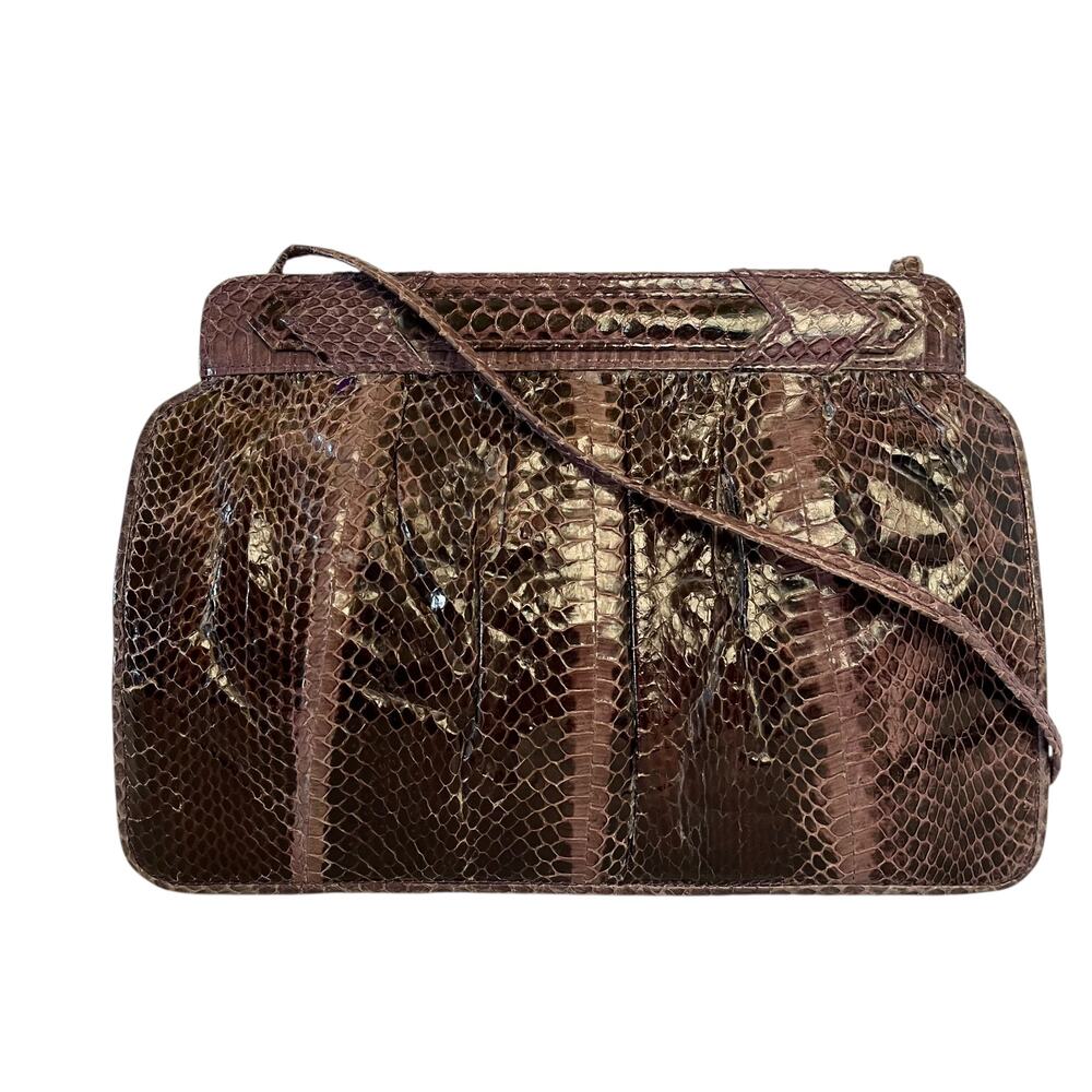 Vintage Mary McFadden Purple Snake Shoulder Bag - Snakeskin Crossbody Purse